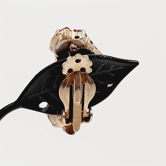 Vintage Red Rhinestone Ear Climber Clip Earrings Gold Tone - Picture 6 of 10